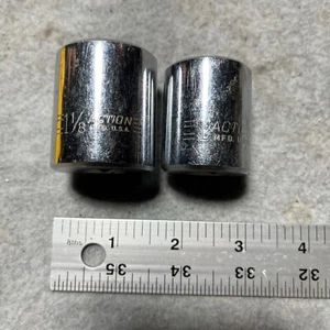 Vintage Action 1-1/8" and 1” 12 Point 1/2” Drive Sockets 532A USA Chrome - Picture 1 of 8