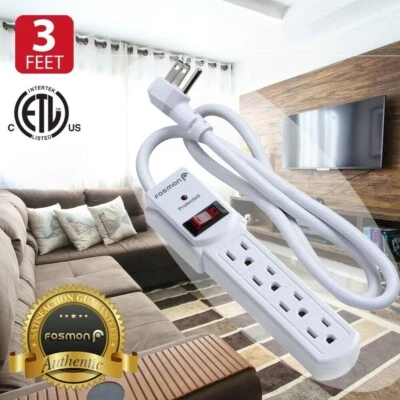 4 Outlet Surge Protector Power Strip Grounded Flat Plug Extension Cord 300J 3FT - Image 1 of 4
