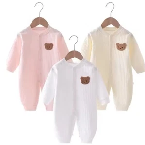 2024 Autumn Baby Romper Solid Color Bear Jumpsuit Cotton Newborn One-Piece - Picture 1 of 3