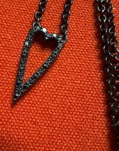 925 Black Pave Diamond Open Pointed heart necklace Jared Stephanie Gottlieb Gem - Picture 1 of 15