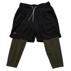 BYLT Active Short Compression Pants Mens L Drawstring Zip Pocket Black Green - Picture 1 of 4