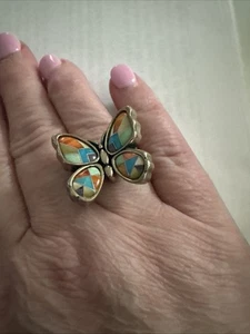 SS 925  Carolyn Pollack Multi Stone Butterfly Ring Size 10 Turquoise Mariposa - Picture 1 of 6