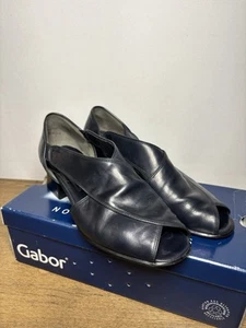 Gabor Navy Leather Peep Toe Block Heel Shoes UK6 - Picture 1 of 12