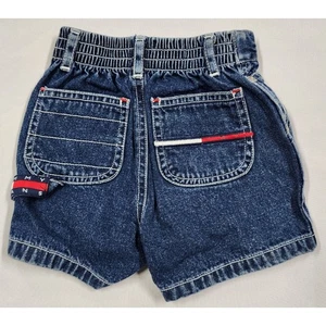 VTG Y2K Tommy Hilfiger Denim Baby Shorts 3-6M Blue Carpenter Jorts Jeans LOGO - Picture 1 of 5
