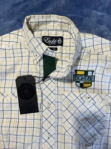 Eight 732 White Plaid Button Down Short Sleeve Shirt Men's Size L - Picture 1 of 10