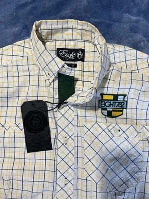 Eight 732 White Plaid Button Down Short Sleeve Shirt Men's Size L - Image 1 of 4