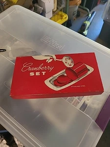 Vintage Leonard 1878 Stainless Steel Tray & Spoon Cranberry Set in Original Box - Picture 1 of 7