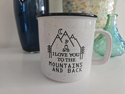I Love You To The Mountains And Back Coffee Mug Cup Members Mark Speckled Retro - Image 1 of 4