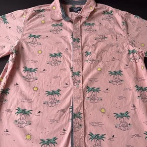 Eighty Eight Mens Large Pink Shirt 100% Cotton Skeleton Hand Palms Island Shark - Picture 1 of 3