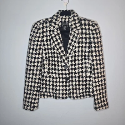 Blazer feminino vintage Rafaella tweed Houndstooth mistura de lã 6P - Imagem 1 de 4