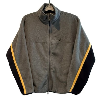 Chaqueta polar Nautica para hombre cremallera completa gris azul amarillo a rayas pequeña S Foto 1 de 4