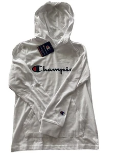 Champion Youth Small Long Sleeve Hooded Shirt Logo White - Picture 1 of 5