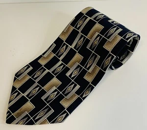 Jefferson handgefertigte 100 % Seide Herrenkrawatte marineblau silber braun creme 61" L - Bild 1 von 5