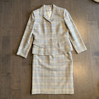 Kasper ASL 100% Wool Plaid Skirt Blazer Coat 2 Piece Suit Set Lined 3 Button 
