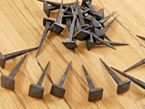 25 NAILS SQUARE COAT HOOKS HAND FORGED 7/8" BLACK 3" LONG TACK CRAFT ANGLED HOOK - Picture 1 of 9