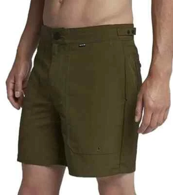 Pantalones Cortos Hurley Para Hombres AJ2631 Trails Moda 17" Largo Caminar Talla 36 Lona Oliva $55 Foto 1 de 4