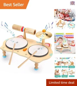 Toddler-Friendly Musical Drum Set: Safe Natural Wood Instruments for Kids - Picture 1 of 8