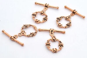 10 PCS 11X25MM SOLID COPPER BALI TOGGLE CLASP ANTIQUE COPPER 956 DTH-334 - Picture 1 of 1