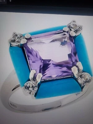 Colleen Lopez Silver 925 Turquoise, Amethyst & Zircon Ring Size 6   NWOT - Image 1 of 4