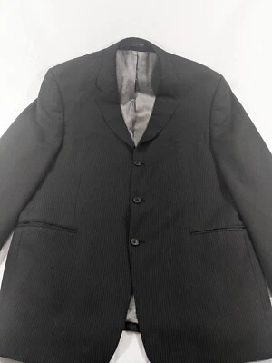 Calvin Klein Mens Wool Pinstripe Button Down Notch Lapel Blazer Black 46L FLAW - Image 1 of 4