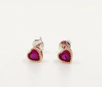 925 Пробы сердце 6,5 мм рубин безель серьги драгоценный камень розовое золото покрытием - Изображение 1 из 2