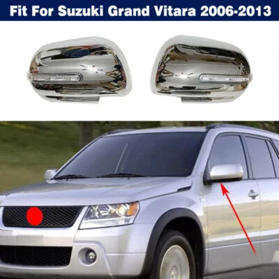 L+R Side Chrome Mirror Cover w/ LED Lamp Set For Suzuki Grand Vitara 2006-2013 - Imagem 1 de 4