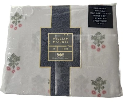 Набор простыней WILLIAM MORRIS 100% хлопок перкаль лесной цветочный - коралловый розовый KING - Изображение 1 из 4