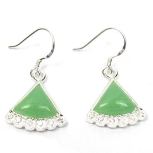 10X13mm Natural Green Jade 925 Silver Hook Earrings - Picture 1 of 1