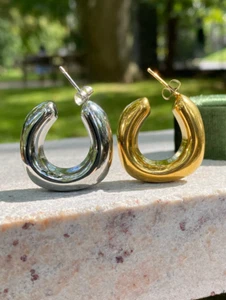 Edelstahl Runde Quadrat Geometrische Dicke Grobe Creolen - Bild 1 von 10