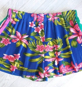 Tommy Hilfiger Women's UK 8 Blue Pleated Tropical Floral Holiday Festival Shorts - Picture 1 of 12