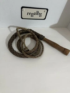 ANTIQUE LEATHER WHIP 70” W/ WOOD HANDLE 6”  total 76" - Picture 1 of 8