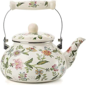 Enameled kettle Induction 2.4L enamel pitcher Vintage teapot, Ceramic handle - Picture 1 of 5