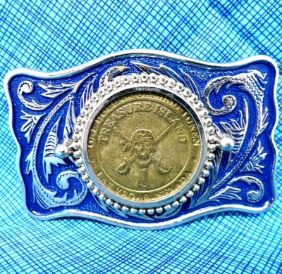 Treasure Island Gaming Token Belt Buckle Western Casino Gambler Vtg 70s  .CVB111 - Image 1 of 4