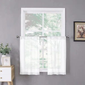 Kitchen Curtain Curtains Sheer Tier Linen Textured Half Light Filtering Rod - Picture 1 of 7