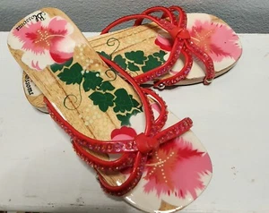 Blossoms Wood Bottom Sandals Rubber Soles Floral Print Remarkably Comfy Small - Picture 1 of 2
