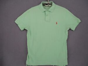 Ralph Lauren Polo Shirt Womens Medium Green Orange Logo Button Collared Knit