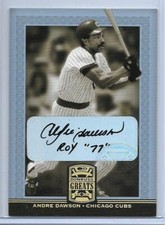 2005 DONRUSS GREATS INSCRIBED ROY 77 ANDRE DAWSON AUTOGRAPH AUTO CHICAGO CUBS
