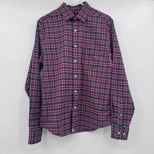 Untuckit Hemd Herren Medium rot blau Flanell Slim Fit Langarm Knopfleiste kariert - Bild 1 von 12