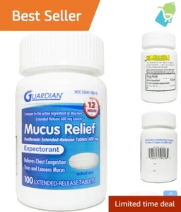 Guardian Mucus Relief 600mg Guaifenesin, 12 Hour Extended Release, 100 Count - Picture 1 of 6