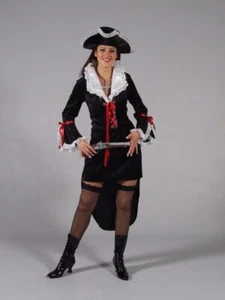 Ladies Black Pirate Musketeer Riding Jacket Tailcoat Fancy Dress Size 8-10 - Picture 1 of 3