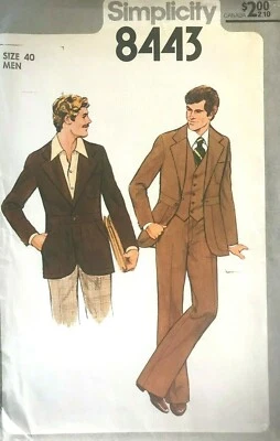 1970's VTG Simplicity  Men's Jacket, Vest, Pants Pattern 8443 Size 40 UNCUT - Image 1 of 2