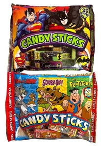2pc 20ct/Bag WORLD’S Candy Sticks DC Comics & Scooby Doo+Flintstones+Tom & Jerry - Picture 1 of 2