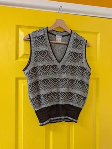 Vintage 1970s St Michael Brown/Grey Tank Top - Medium - Picture 1 of 7