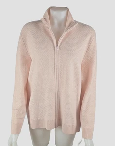 NWT - Neiman Marcus 100% Cashmere Full Zip Cardigan Sweater Peach Sz Large - Picture 1 of 4