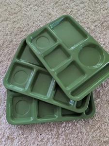 Vintage Cafeteria School Food Trays SiLite 614 Melamine Dark Green Set Of 3 - Picture 1 of 2