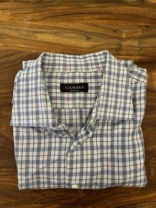Canali Herren Hemden Blau Weiß Langarm Gr. 46-18 Knopfleiste Made In Italy - Bild 1 von 8