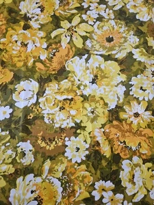 Vintage 70er BLOOMCRAFT Siebdruck orange gelb weiß Blumen Baumwollstoff  - Bild 1 von 7