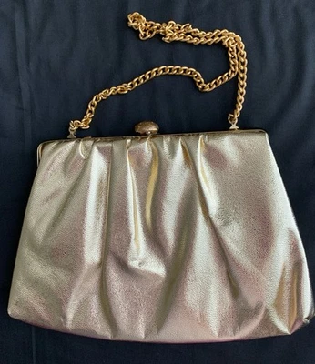 Vintage Gold Metallic Clutch Evening Bag W/Chain 9x6.25 Clasp Personal Item EUC - Image 1 of 4