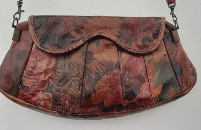 Leather Shoulder Bag.Etui.Vintage.Steampunk.Muted brown, red floral panelsClutch - Image 1 of 4