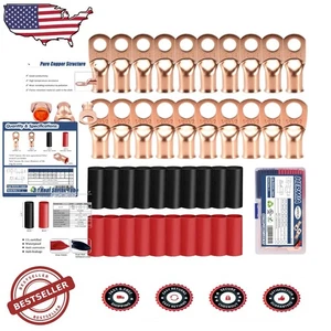 Certified 1/0 AWG Copper Wire Connectors, 20PK Ring Terminals & Heat Shrink - Picture 1 of 9